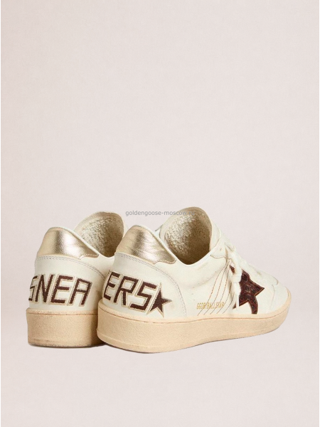 Golden Goose Ball Star Sneakers in White Leather With Crocodile-Effect Star and Gold Heel Tab