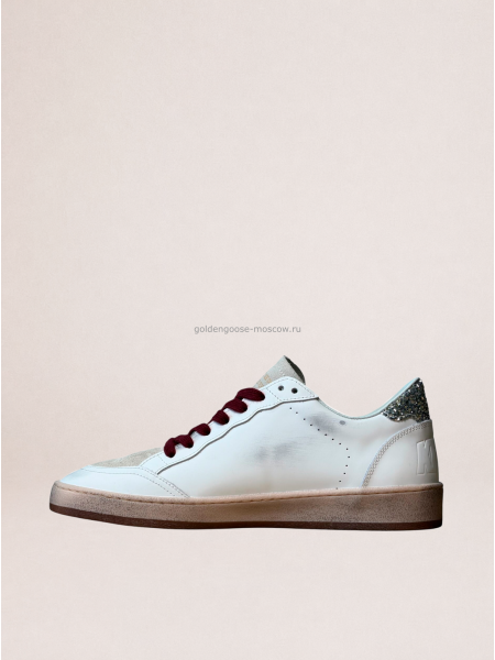 Golden Goose Ball Star in White Leather with Leopard Star and Glitter Heel Tab