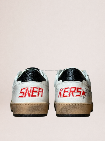 Golden Goose Mens Ball Star in White Leather With Green Star and Black Heel Tab Golden Goose Mens Ball Star in White Leather With Green Star and Black Heel Tab