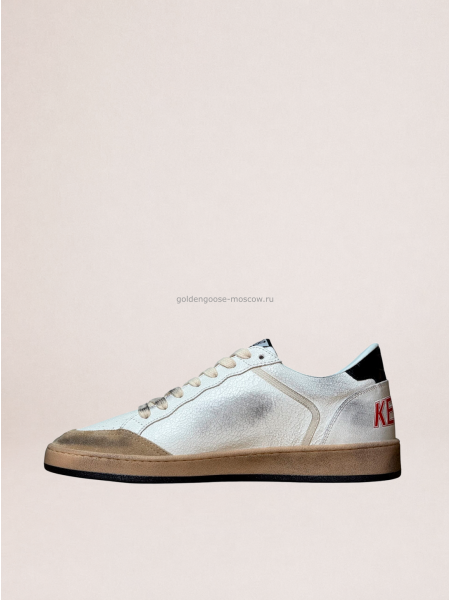 Golden Goose Mens Ball Star in White Leather With Green Star and Black Heel Tab Golden Goose Mens Ball Star in White Leather With Green Star and Black Heel Tab