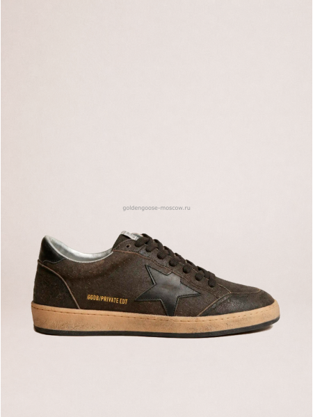 Golden Goose Mens Ball Star in Dark Brown Leather With Black Star