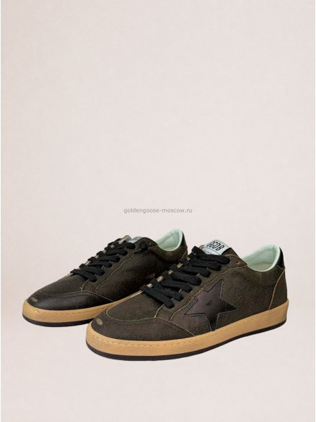 Golden Goose Mens Ball Star in Dark Brown Leather With Black Star