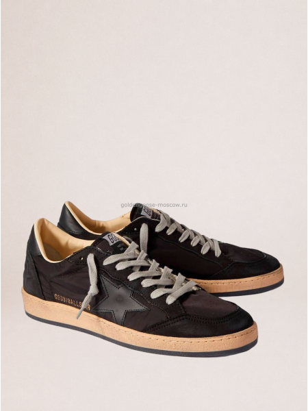 Golden Goose Mens Ball Star in Black Fabric With Black Star Golden Goose Mens Ball Star in Black Fabric With Black Star