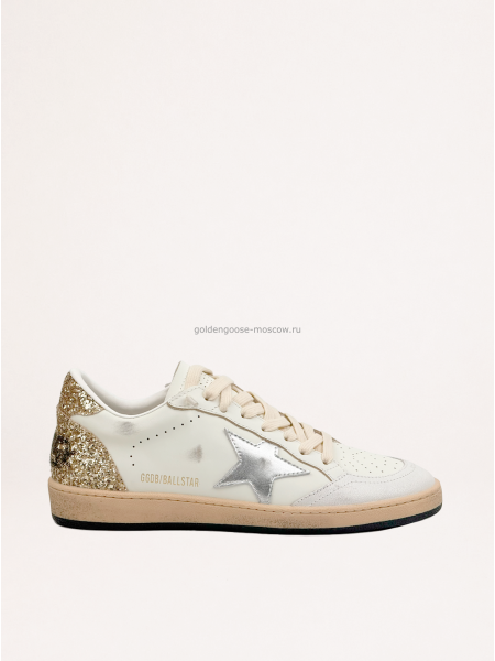 Golden Goose Wmns Ball Star White Silver Metallic Gold Glitter