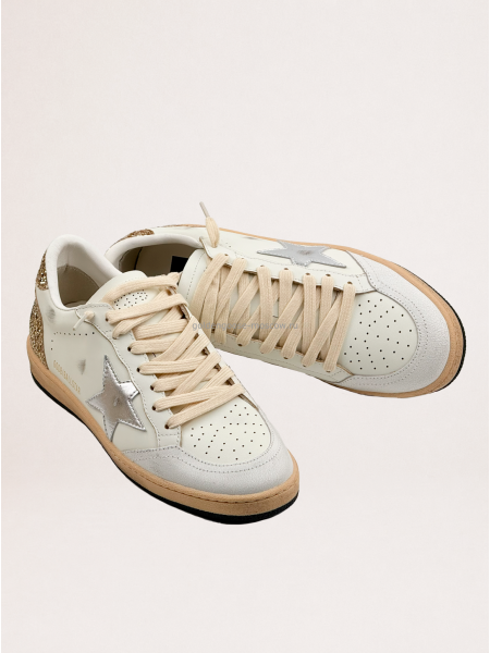 Golden Goose Wmns Ball Star White Silver Metallic Gold Glitter Golden Goose Wmns Ball Star White Silver Metallic Gold Glitter