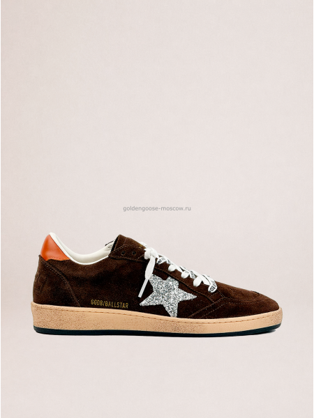 Golden Goose Ball Star Brown Suede with Silver Glitter Star
