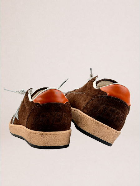 Golden Goose Ball Star Brown Suede with Silver Glitter Star