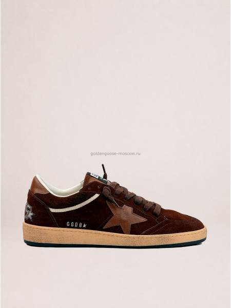 Golden Goose Men's Ball Star in Brown Suede With Brown Leather Star and Heel Tab