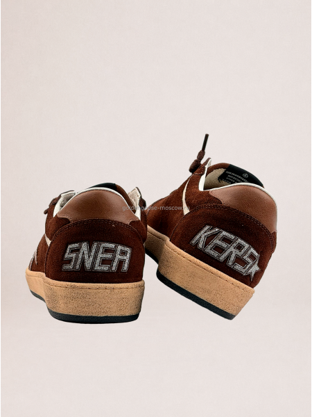 Golden Goose Men's Ball Star in Brown Suede With Brown Leather Star and Heel Tab