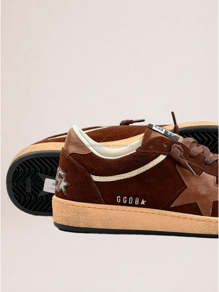 Golden Goose Men's Ball Star in Brown Suede With Brown Leather Star and Heel Tab