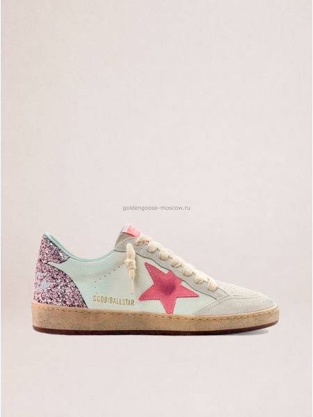 Golden Goose Ball Star in nappa with pink suede star and glitter heel tab