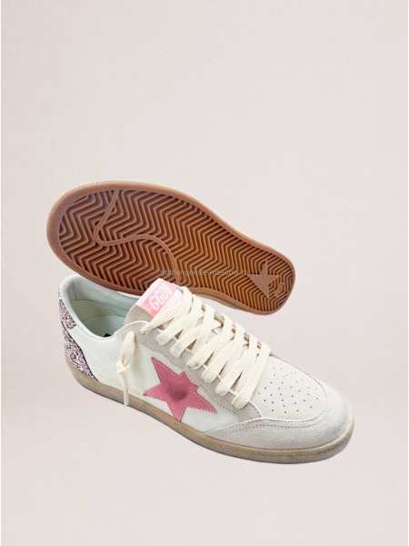 Golden Goose Ball Star in nappa with pink suede star and glitter heel tab