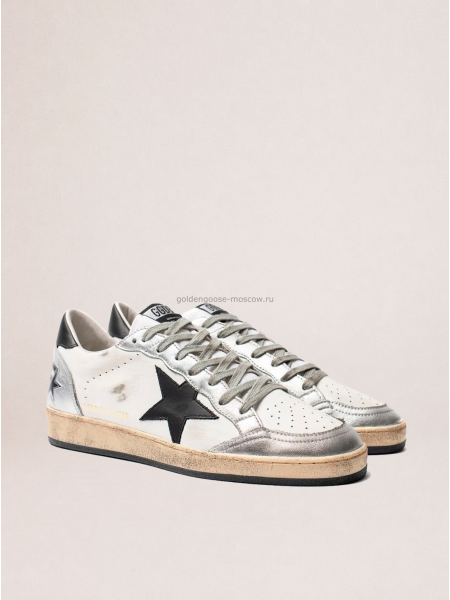 Golden Goose Ball Star in Leather with Silver Inserts and Black Leather Star