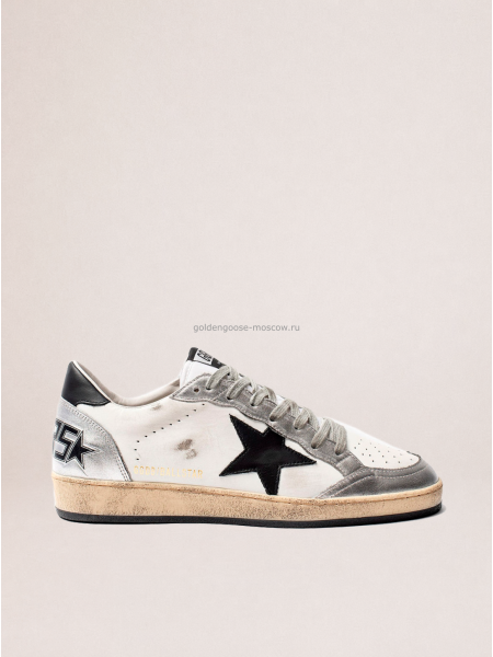 Golden Goose Ball Star in Leather with Silver Inserts and Black Leather Star