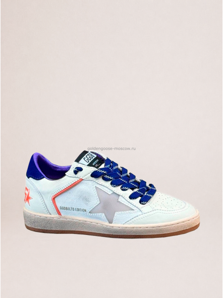 Golden Goose Ball Star LTD in Beige Leather with Clear Star and Blue Heel Tab