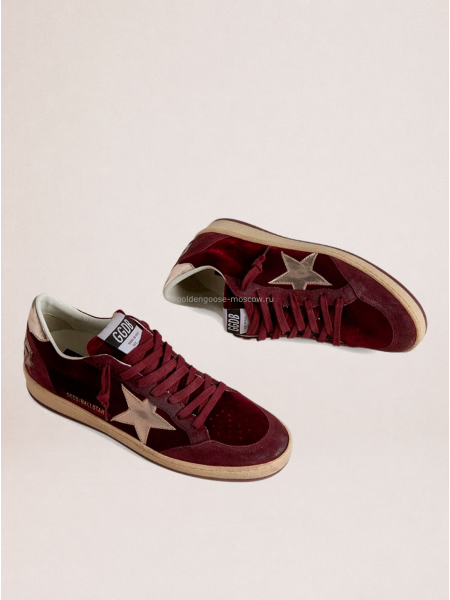 Golden Goose Ball Star in Ruby Red Velvet with Silver Star and Heel Tab