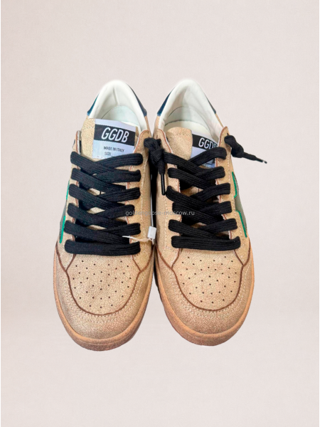 Golden Goose Ball Star in Cracked Leather with Green Suede Star