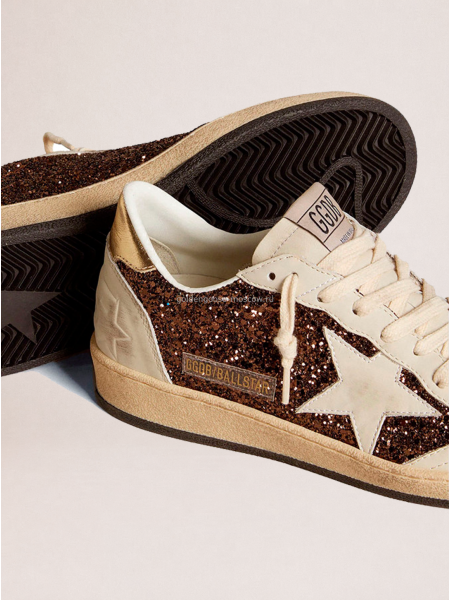 Golden Goose Ball Star in Glitter with Leather Star and Metallic Leather Heel Tab