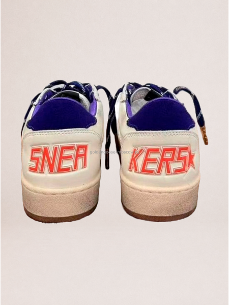 Golden Goose Ball Star LTD in Beige Leather with Clear Star and Blue Heel Tab