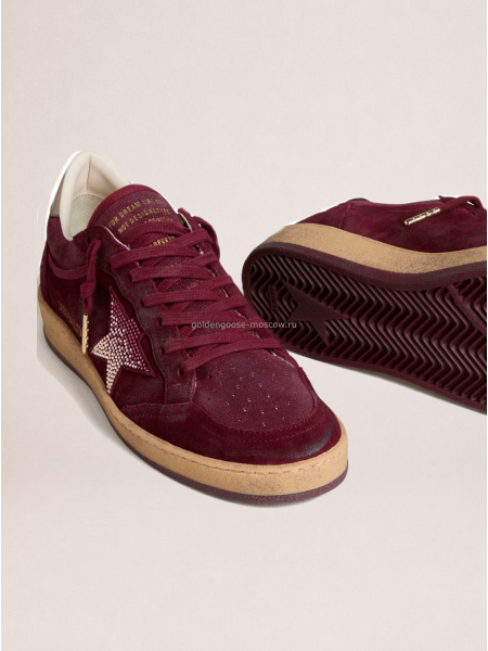 Golden Goose Wmns Ball Star Velvet Ruby Red Silver Golden Goose Wmns Ball Star Velvet Ruby Red Silver