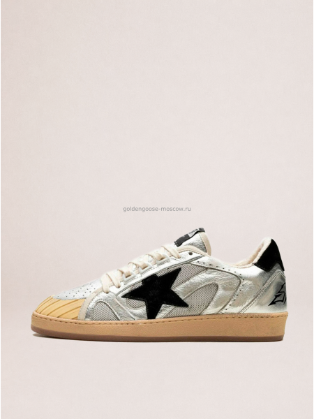 Golden Goose Ball Star LAB in Silver Leather with Black Suede Star and Heel Tab