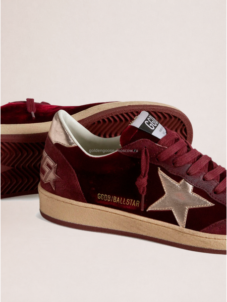 Golden Goose Ball Star in Ruby Red Velvet with Silver Star and Heel Tab