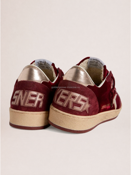 Golden Goose Ball Star in Ruby Red Velvet with Silver Star and Heel Tab