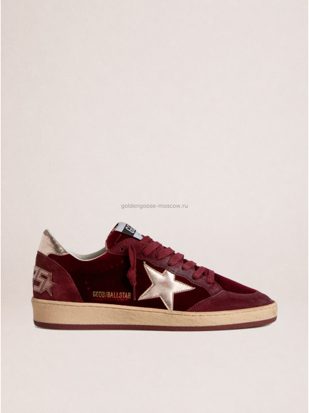 Golden Goose Ball Star in Ruby Red Velvet with Silver Star and Heel Tab