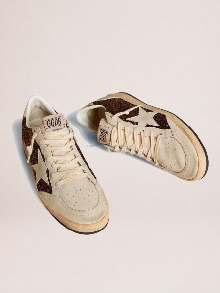 Golden Goose Ball Star in Glitter with Leather Star and Metallic Leather Heel Tab