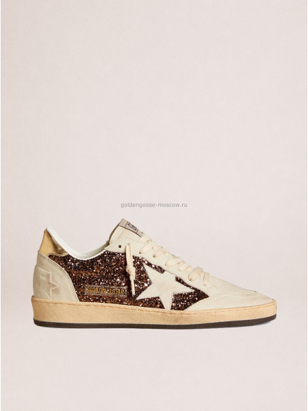 Golden Goose Ball Star in Glitter with Leather Star and Metallic Leather Heel Tab