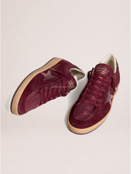 Golden Goose Wmns Ball Star Velvet Ruby Red Silver Golden Goose Wmns Ball Star Velvet Ruby Red Silver