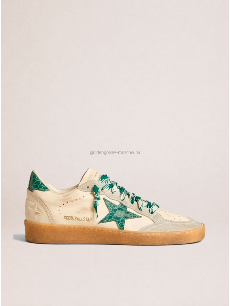 Golden Goose Ball Star LTD with Green Crocodile-Print Star and Heel Tab