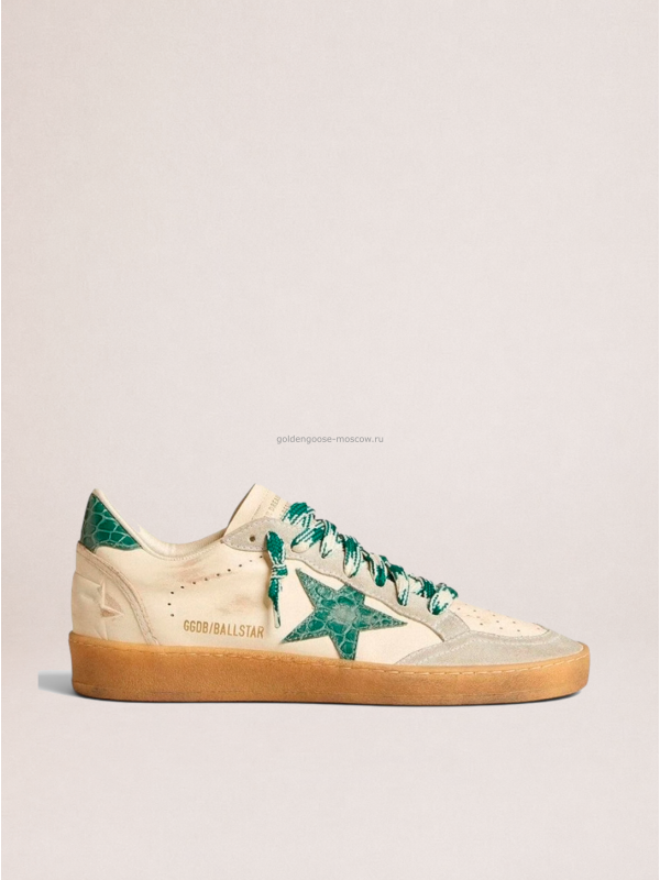 Golden Goose Ball Star LTD with Green Crocodile-Print Star and Heel Tab Golden Goose Ball Star LTD with Green Crocodile-Print Star and Heel Tab