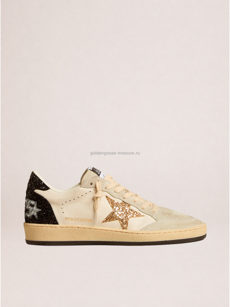 Golden Goose Ball Star in Nappa and Suede with Glitter Star and Black Heel Tab