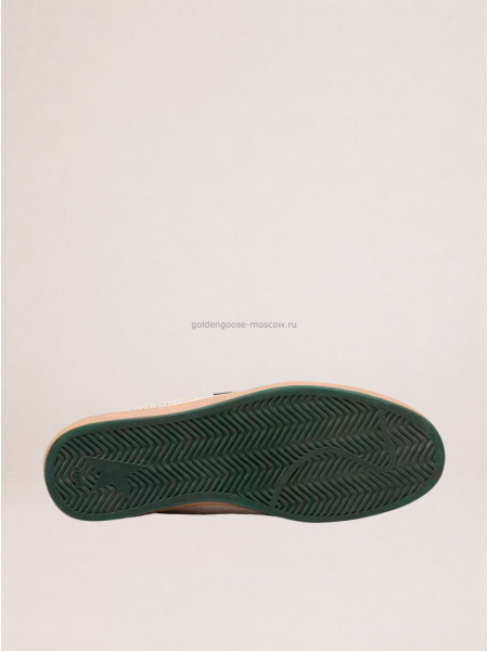 Golden Goose Mens Ball Star in White Nappa Leather with Green Leather Star and Heel Tab