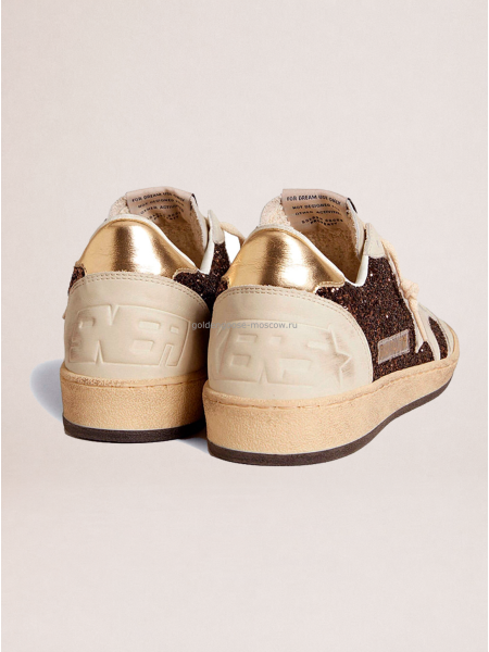Golden Goose Ball Star in Glitter with Leather Star and Metallic Leather Heel Tab