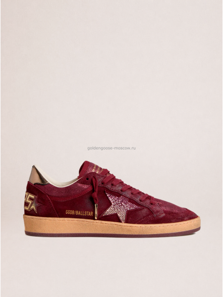 Golden Goose Wmns Ball Star Velvet Ruby Red Silver