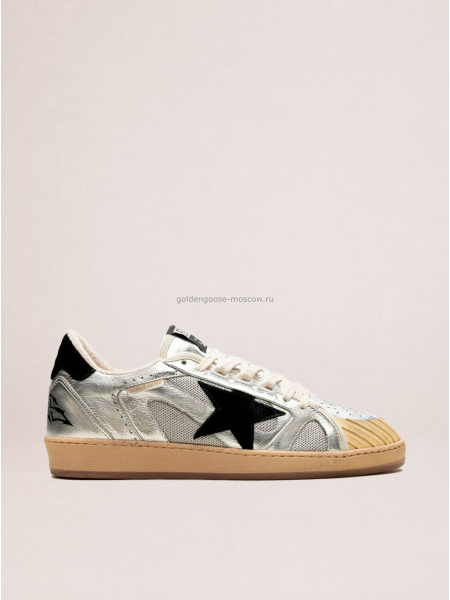 Golden Goose Ball Star LAB in Silver Leather with Black Suede Star and Heel Tab