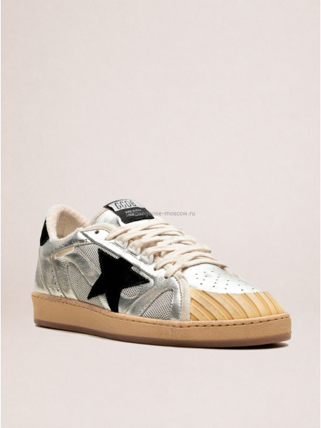 Golden Goose Ball Star LAB in Silver Leather with Black Suede Star and Heel Tab