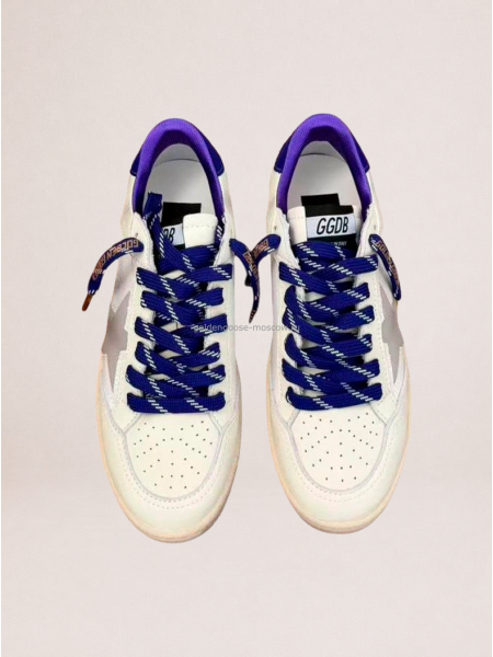 Golden Goose Ball Star LTD in Beige Leather with Clear Star and Blue Heel Tab