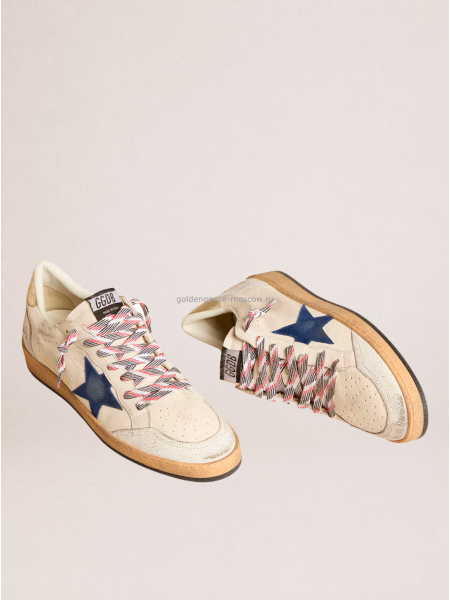 Golden Goose Mens Ball Star Uomo in Nappa Con Stella in Suede Blue Talloncino in Pelle Platino Golden Goose Mens Ball Star Uomo in Nappa Con Stella in Suede Blue Talloncino in Pelle Platino