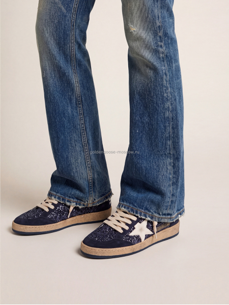 Golden Goose Ball Star LTD in Blue Glitter With Leather Star and Metallic Leather Heel Tab