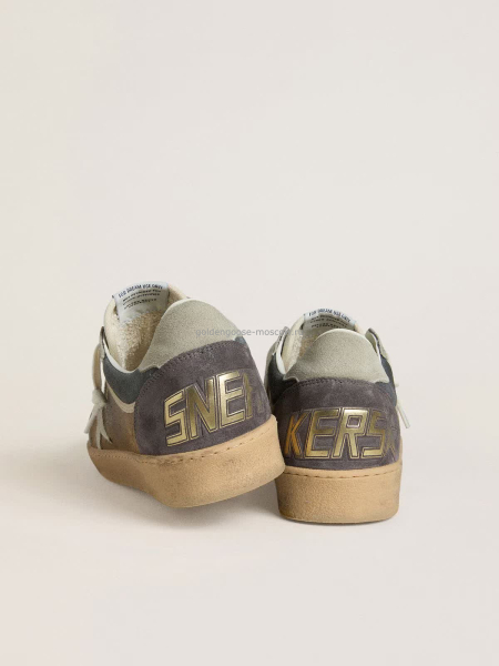 Golden Goose Mens Ball Star in Brown Suede With Eggplant Star and Heel Tab