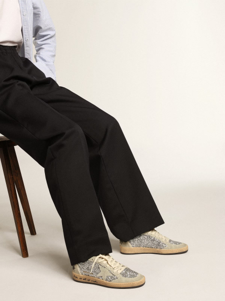 Golden Goose Ball Star In Silver Glitter With Ice-Gray Suede Inserts