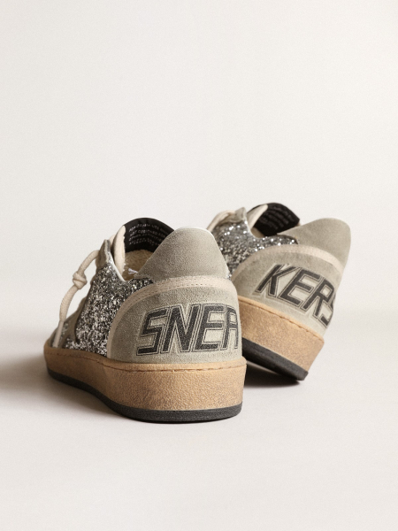 Golden Goose Ball Star In Silver Glitter With Ice-Gray Suede Inserts