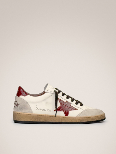 Golden Goose Men`s Ball Star Burgundy Croco Star