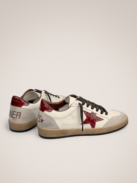 Golden Goose Men`s Ball Star Burgundy Croco Star