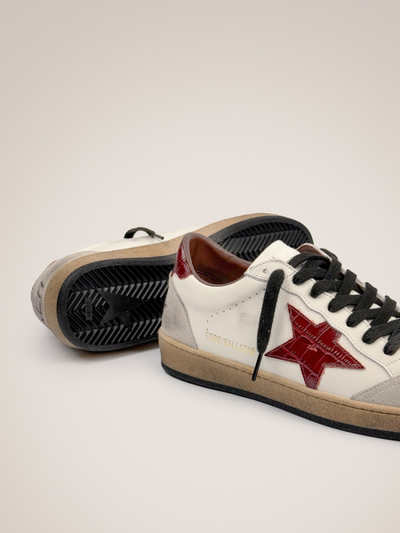Golden Goose Men`s Ball Star Burgundy Croco Star
