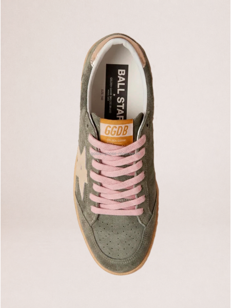 Golden Goose Ball Star in Khaki Suede With Gold Star