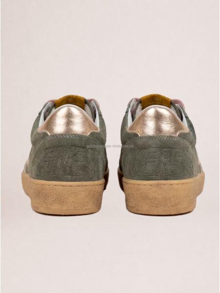 Golden Goose Ball Star in Khaki Suede With Gold Star